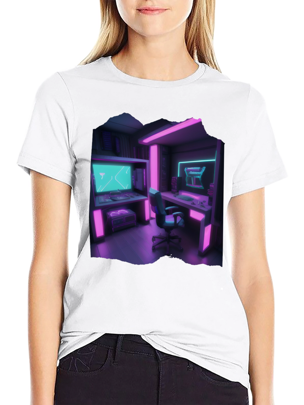 Gamer Room T-Shirt: Neon Cyberpunk Style