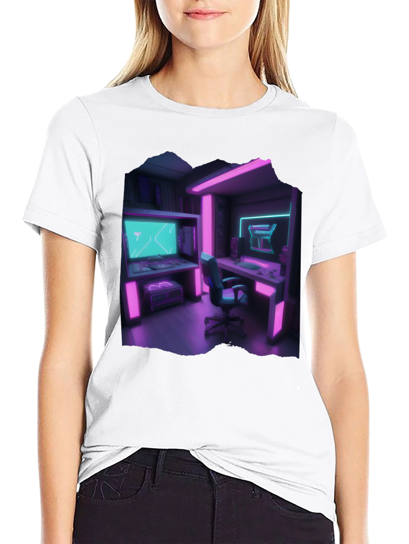 Gamer Room T-Shirt: Neon Cyberpunk Style