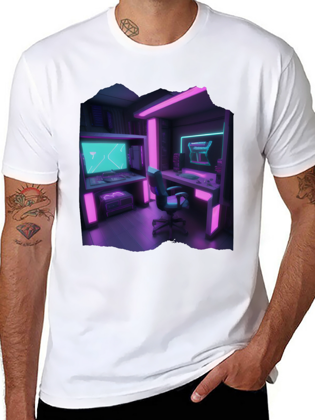 Gamer Room T-Shirt: Neon Cyberpunk Style