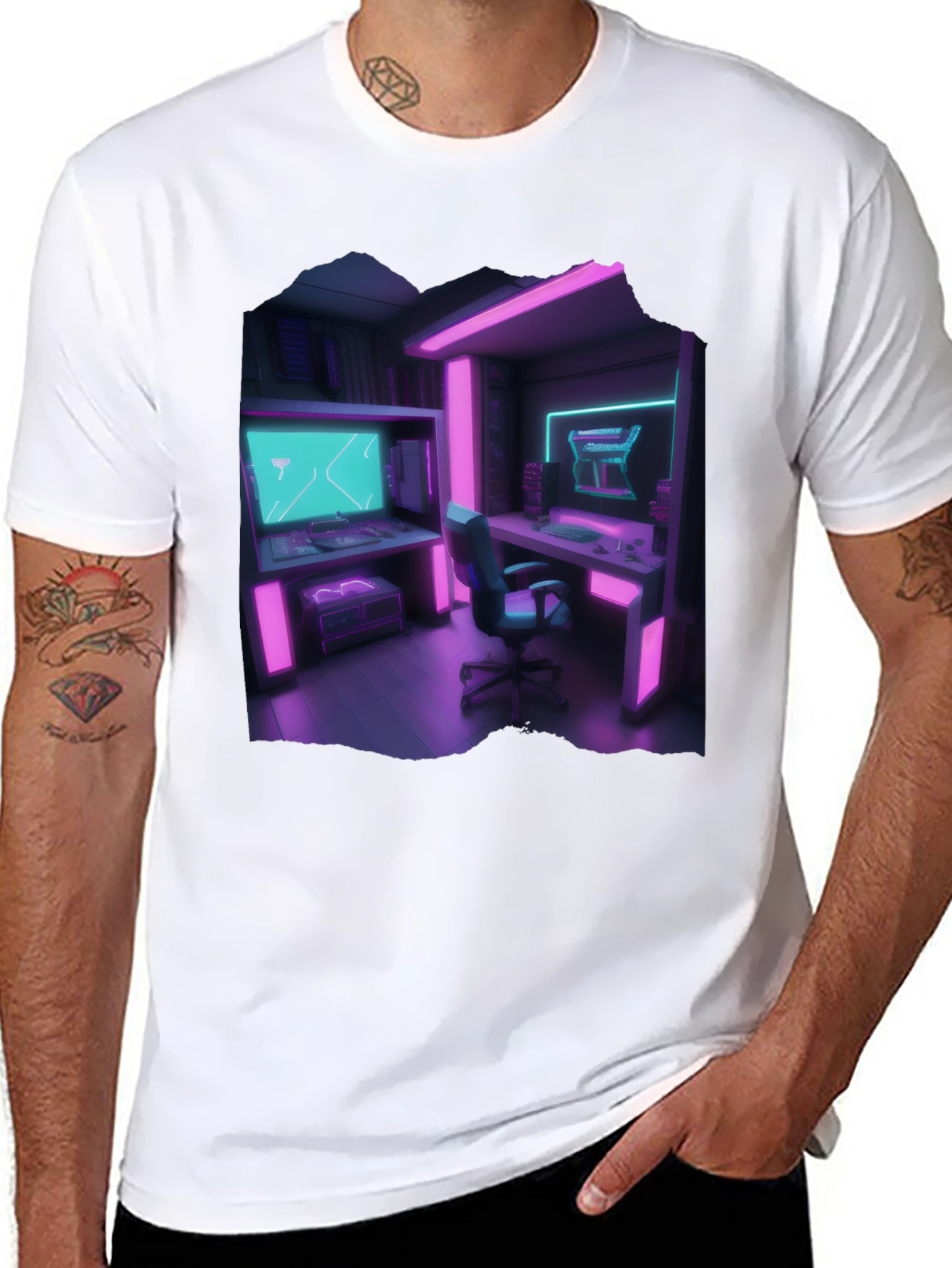 Gamer Room T-Shirt: Neon Cyberpunk Style