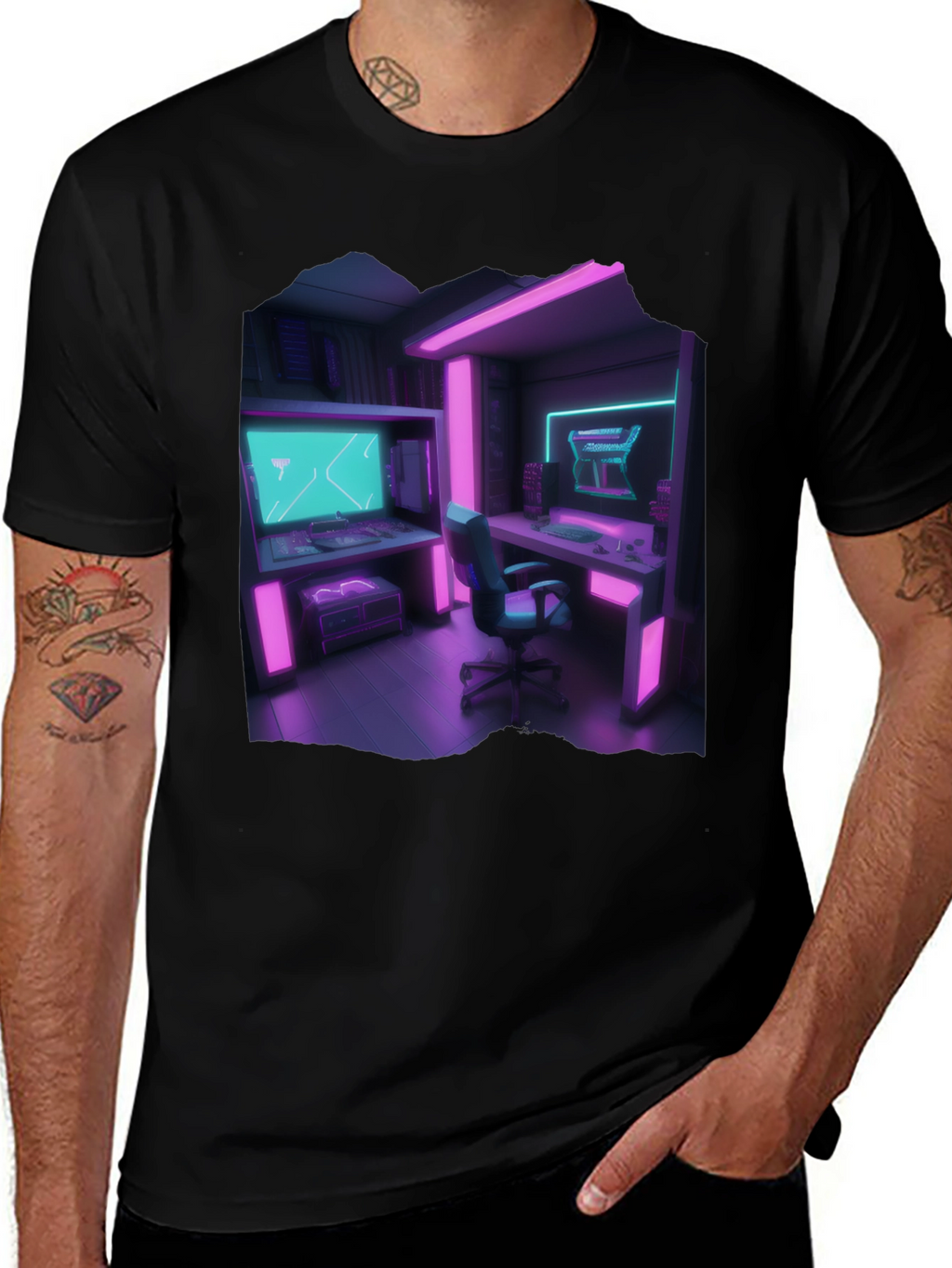 Gamer Room T-Shirt: Neon Cyberpunk Style
