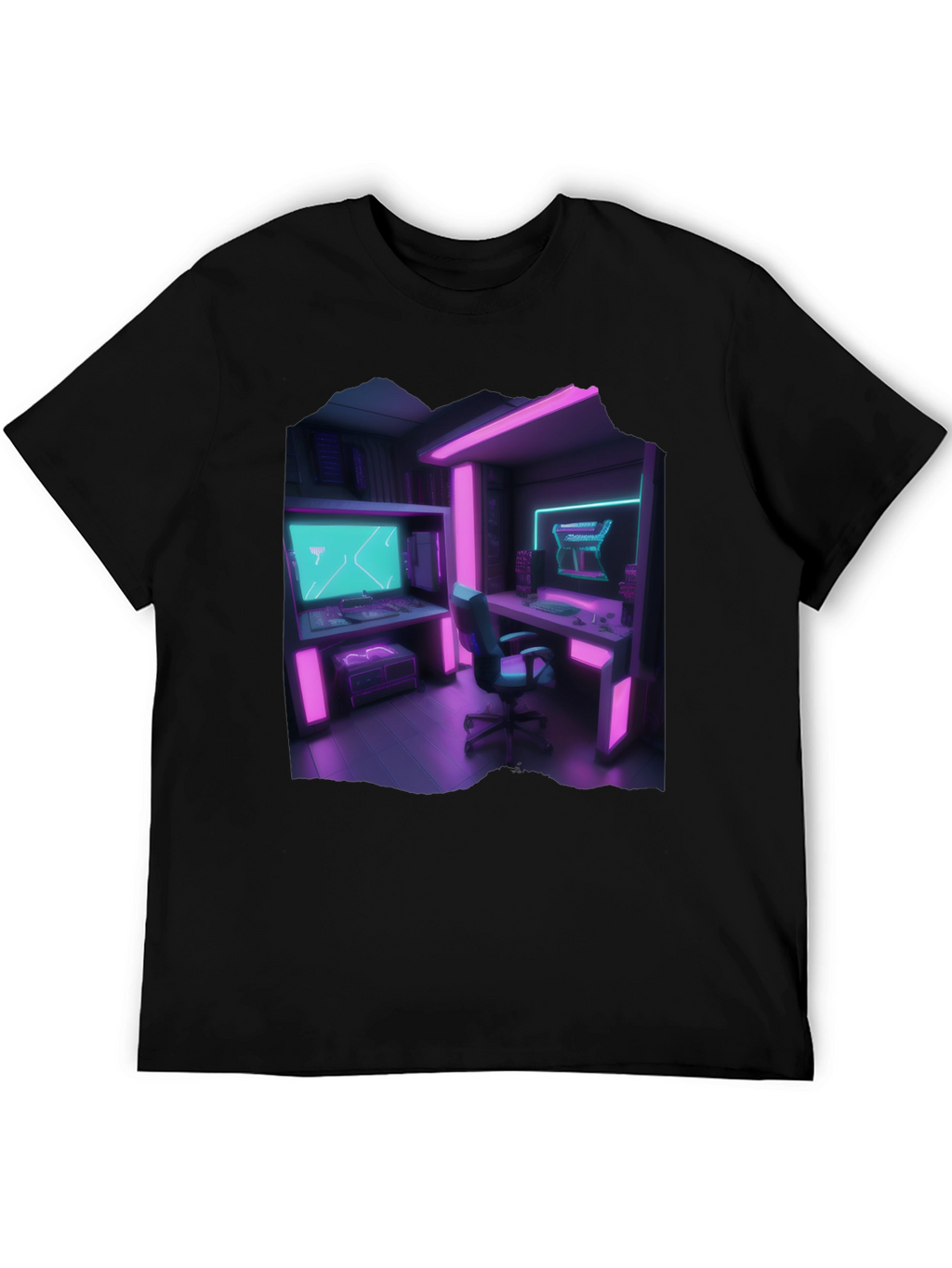 Gamer Room T-Shirt: Neon Cyberpunk Style
