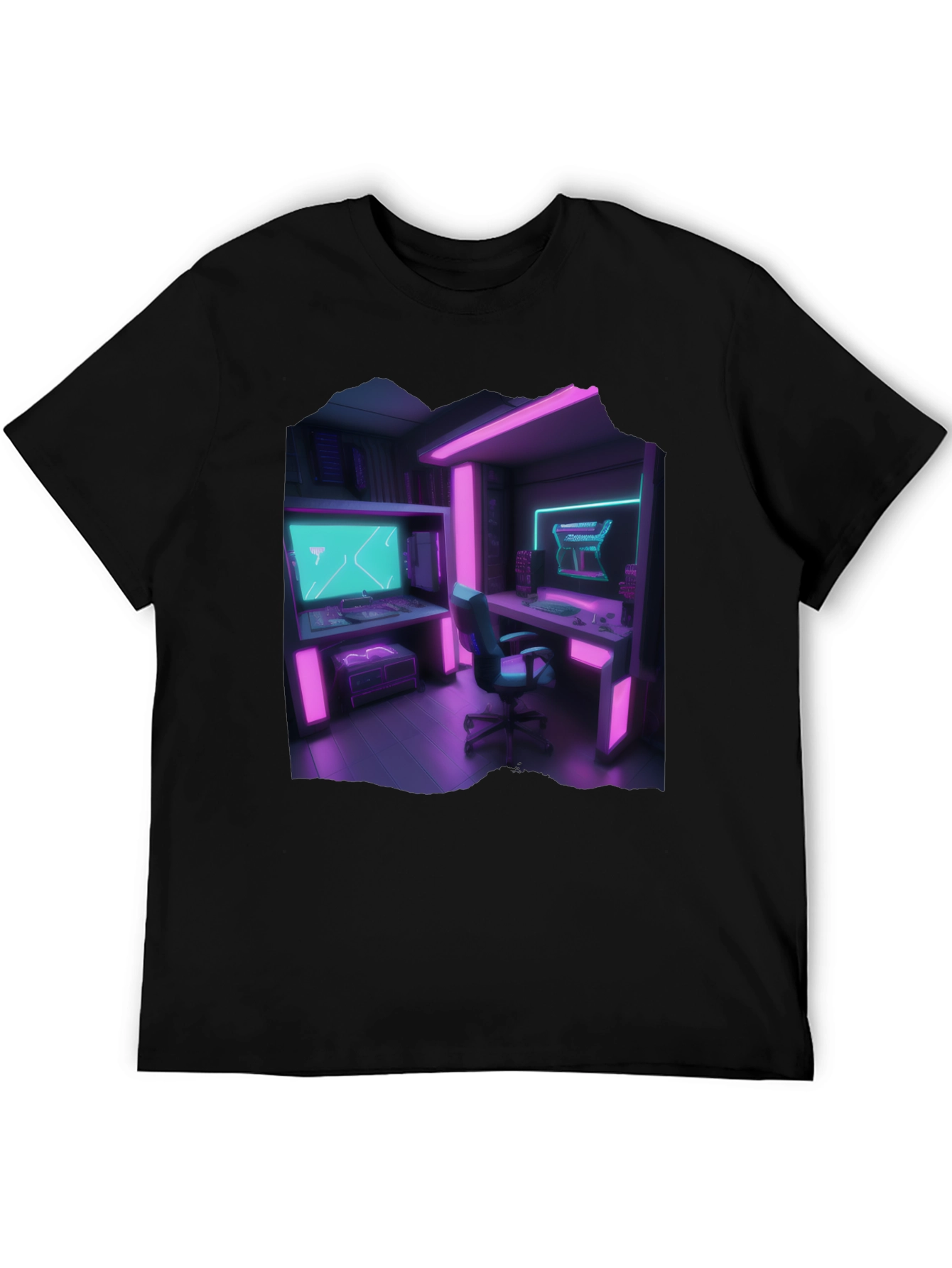 Gamer Room T-Shirt: Neon Cyberpunk Style
