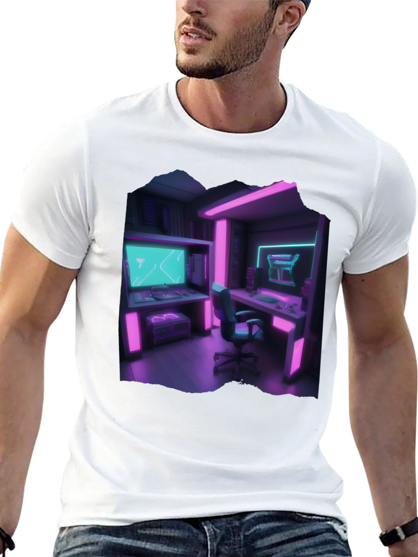 Gamer Room T-Shirt: Neon Cyberpunk Style