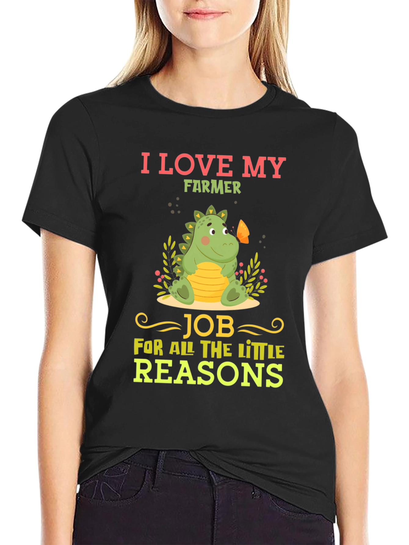 I Love My Farmer T-Shirt Cute Dinosaur Design