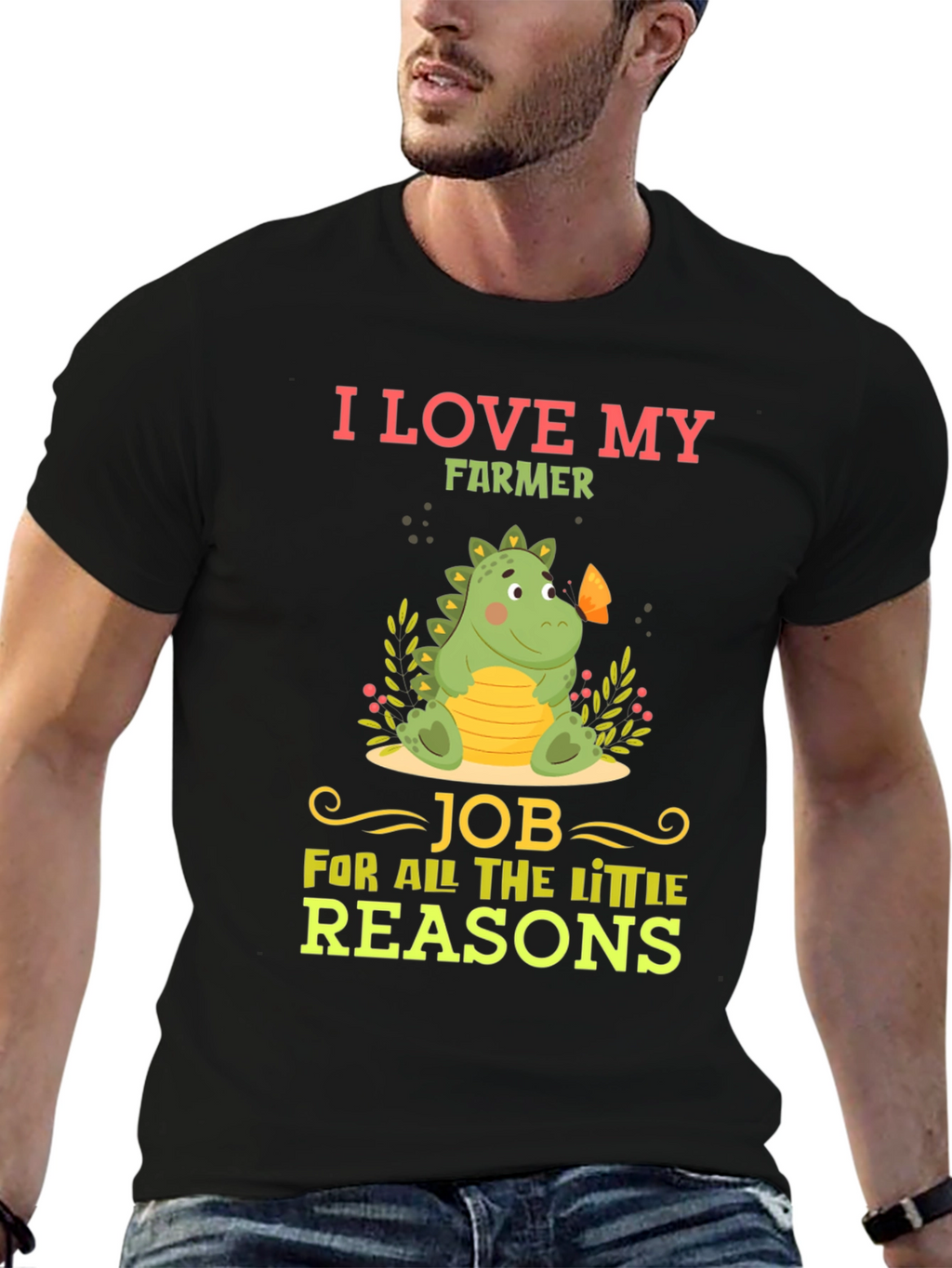 I Love My Farmer T-Shirt Cute Dinosaur Design