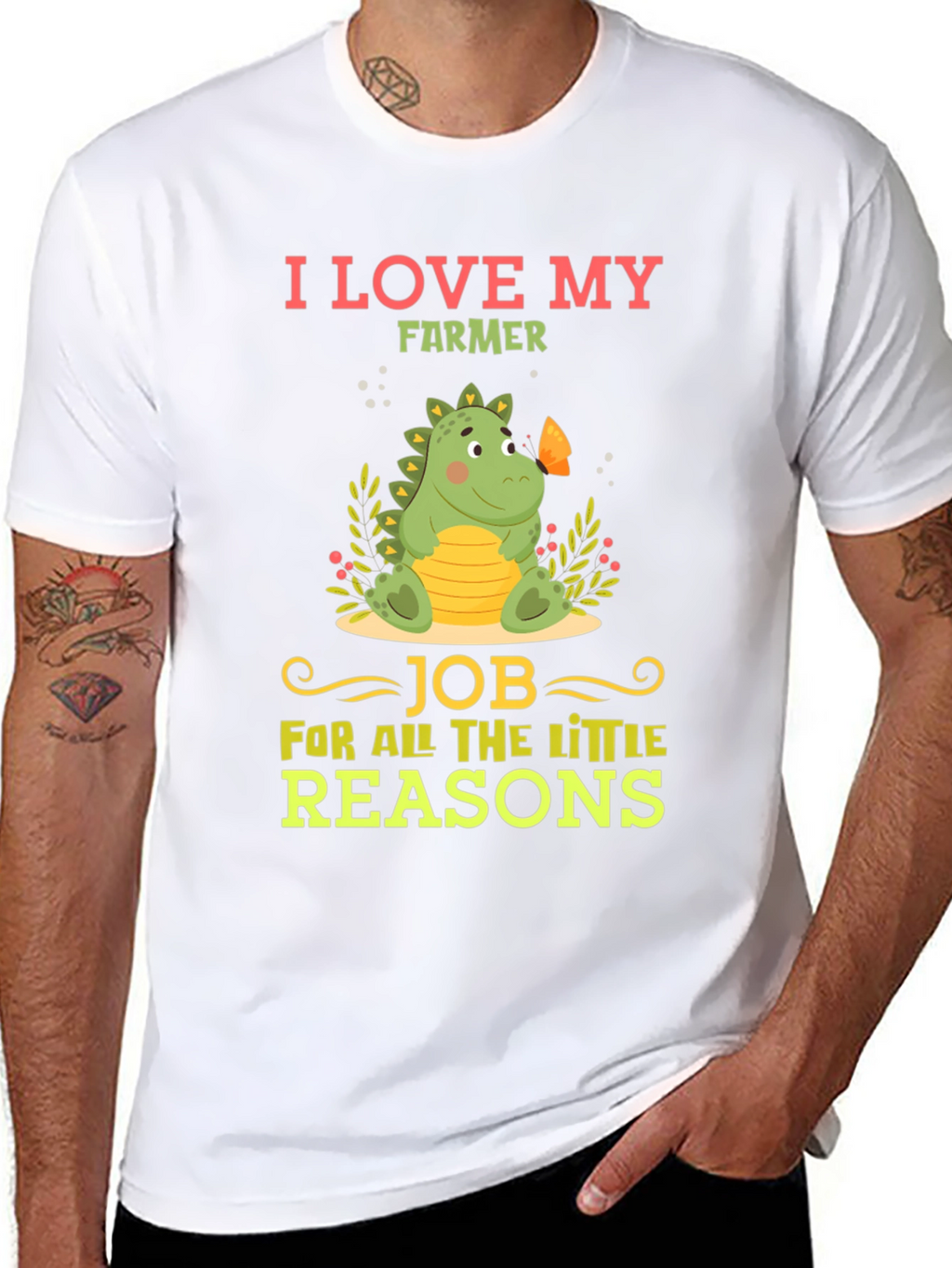 I Love My Farmer T-Shirt Cute Dinosaur Design