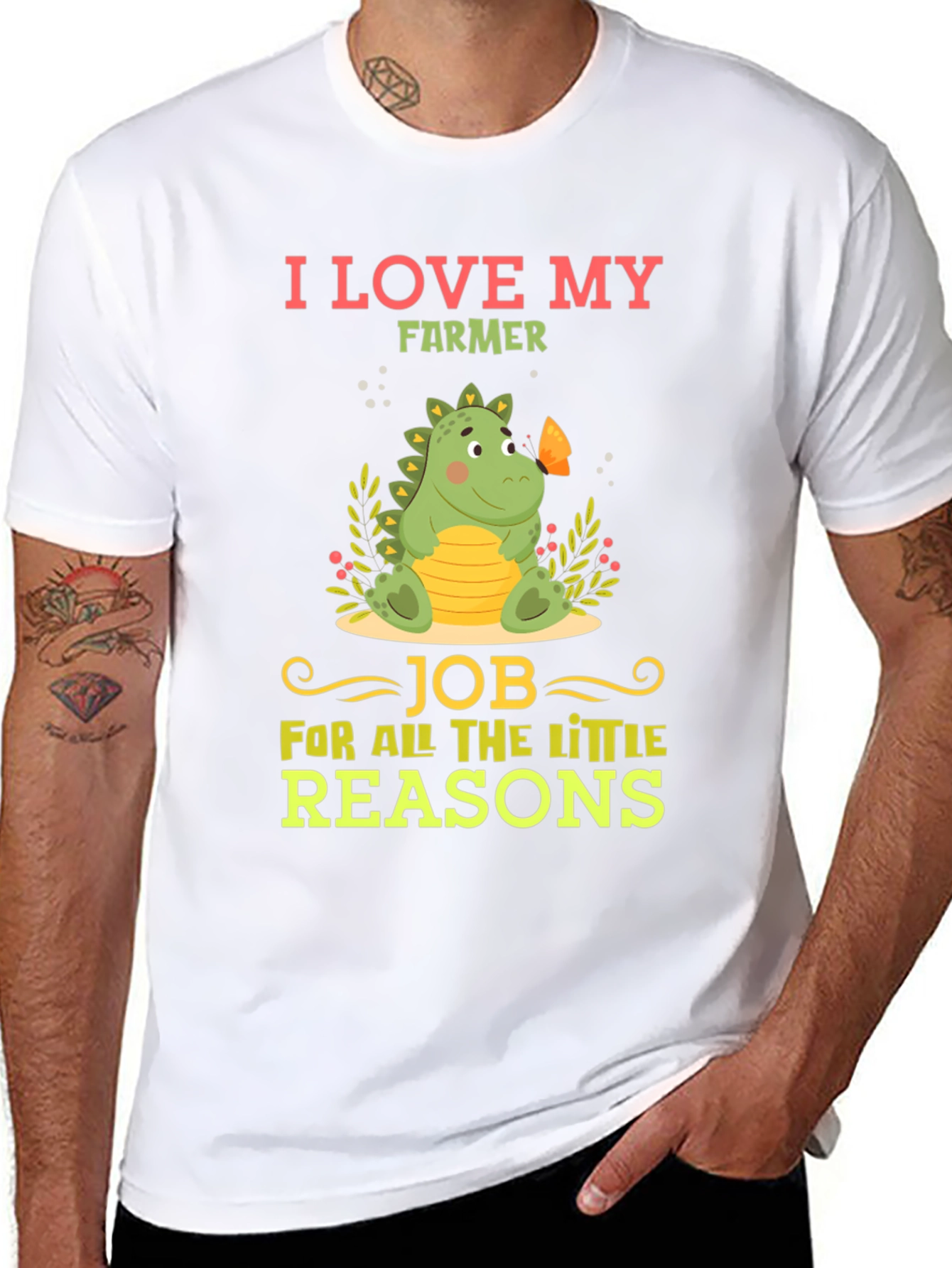 I Love My Farmer T-Shirt Cute Dinosaur Design
