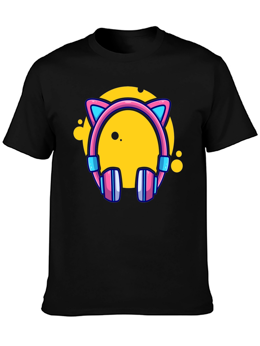 Cat Ear Headphones Graphic Black Tee