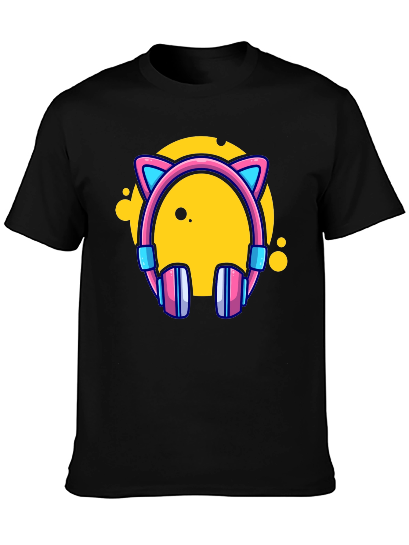 Cat Ear Headphones Graphic Black Tee