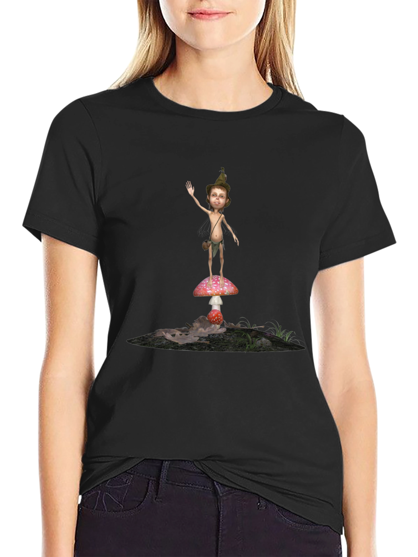 Whimsical Mushroom Elf Graphic T-Shirt