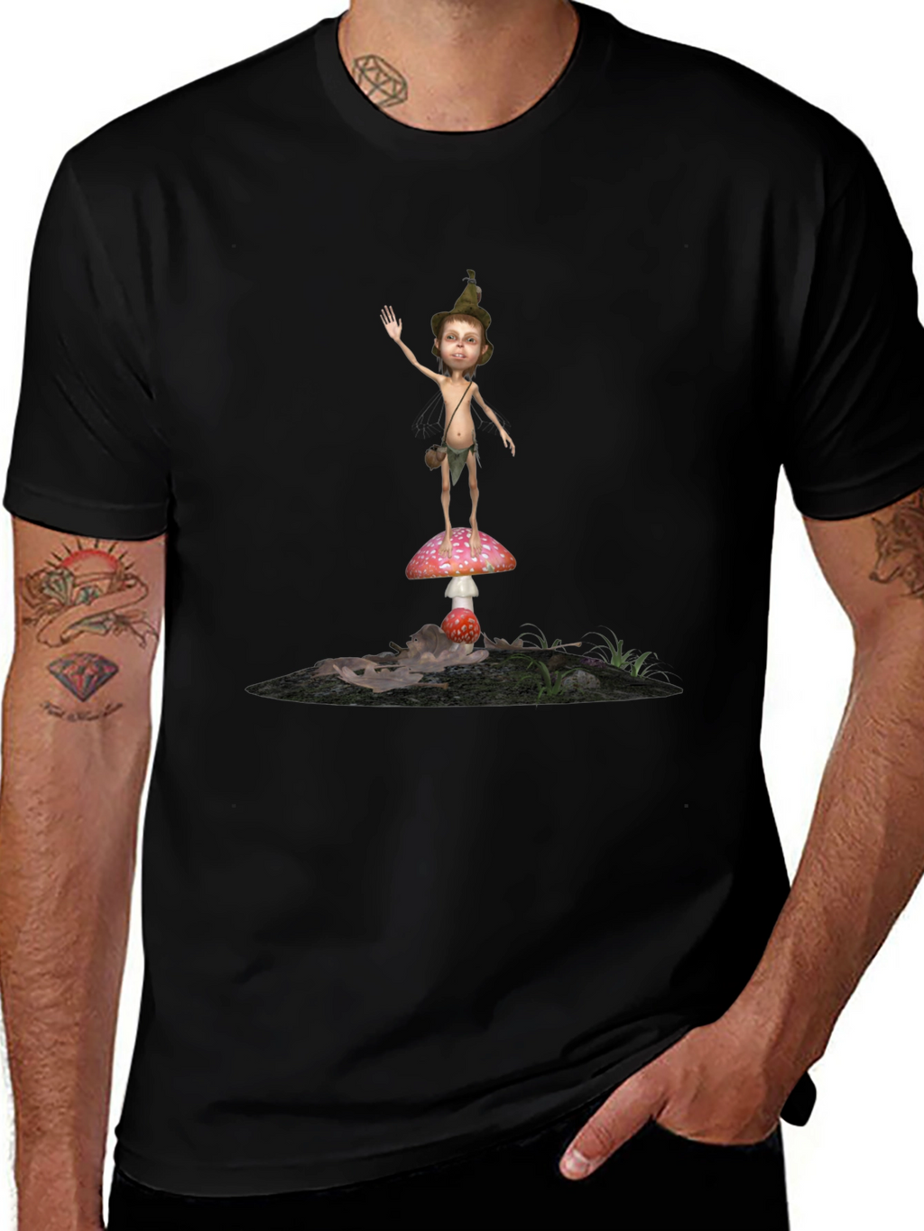 Whimsical Mushroom Elf Graphic T-Shirt