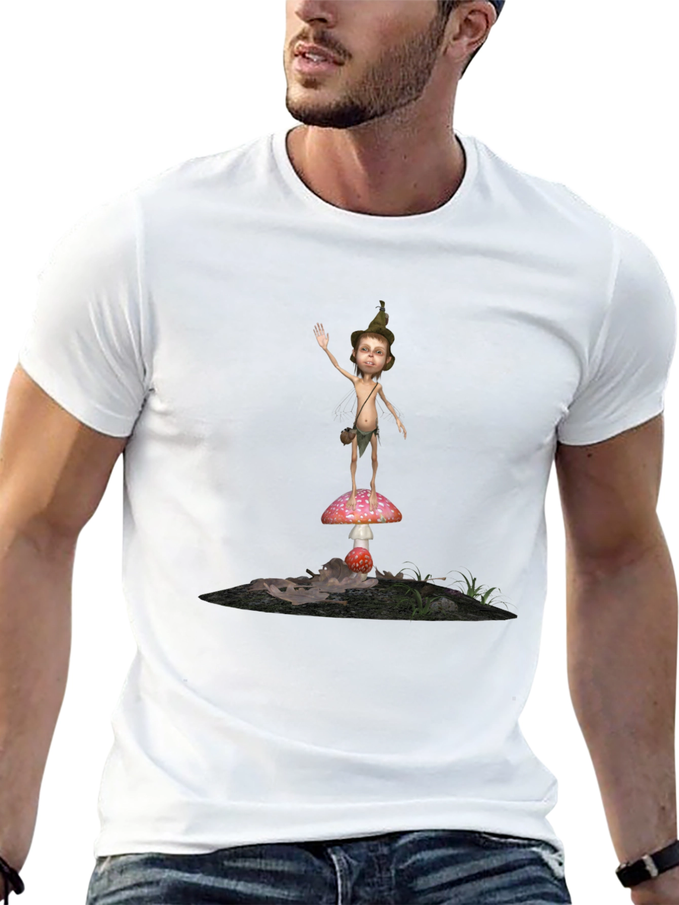 Whimsical Mushroom Elf Graphic T-Shirt