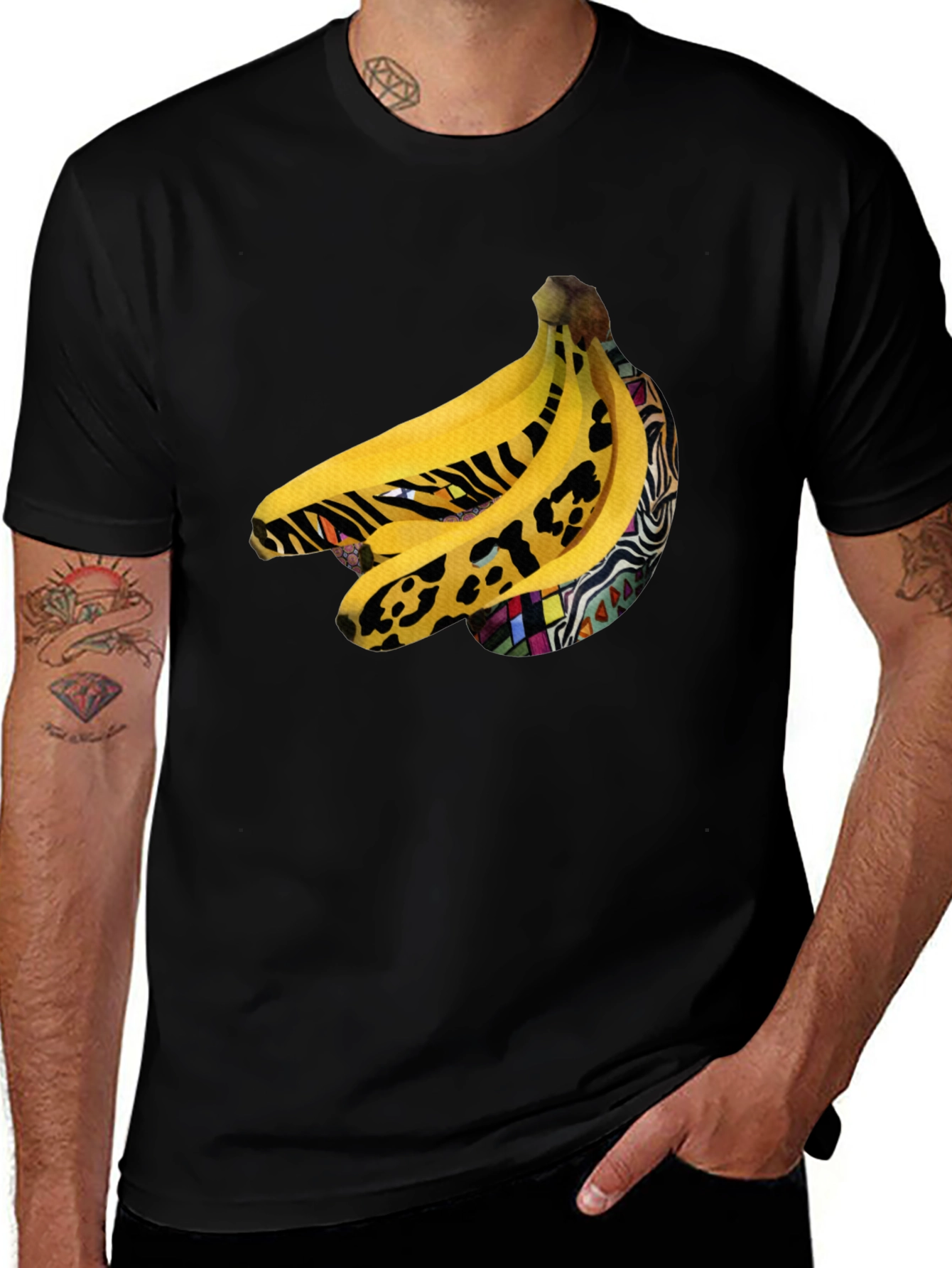 Funky Banana Print Black T-Shirt