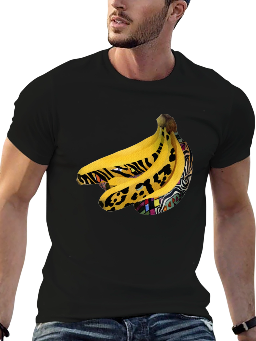 Funky Banana Print Black T-Shirt