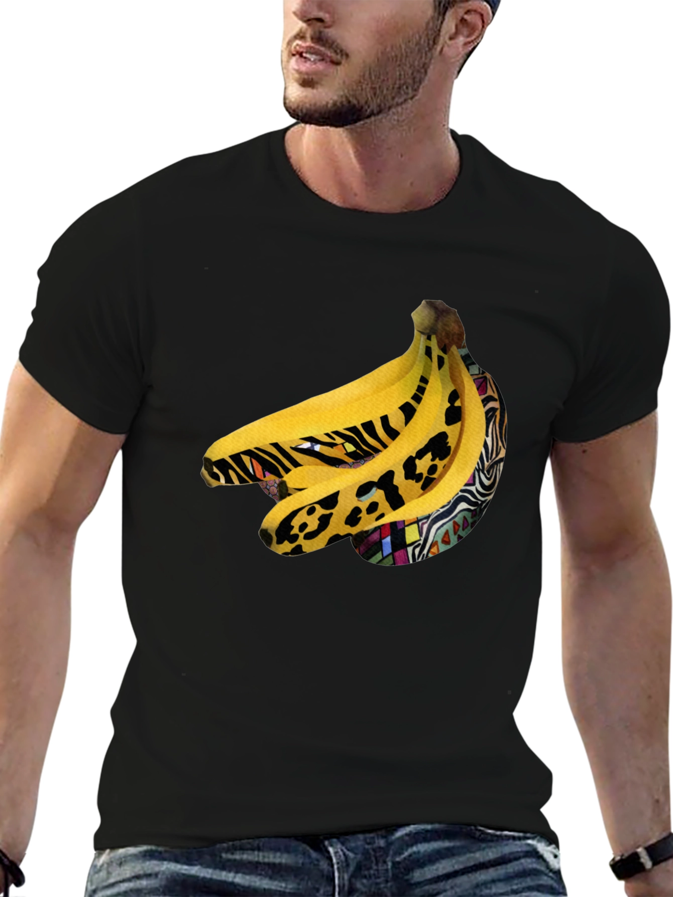Funky Banana Print Black T-Shirt