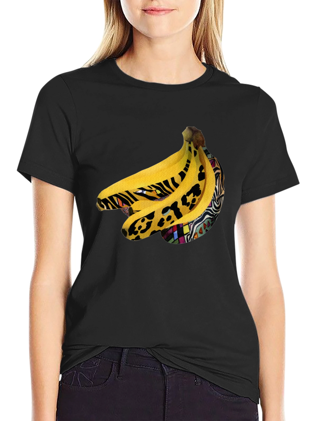 Funky Banana Print Black T-Shirt