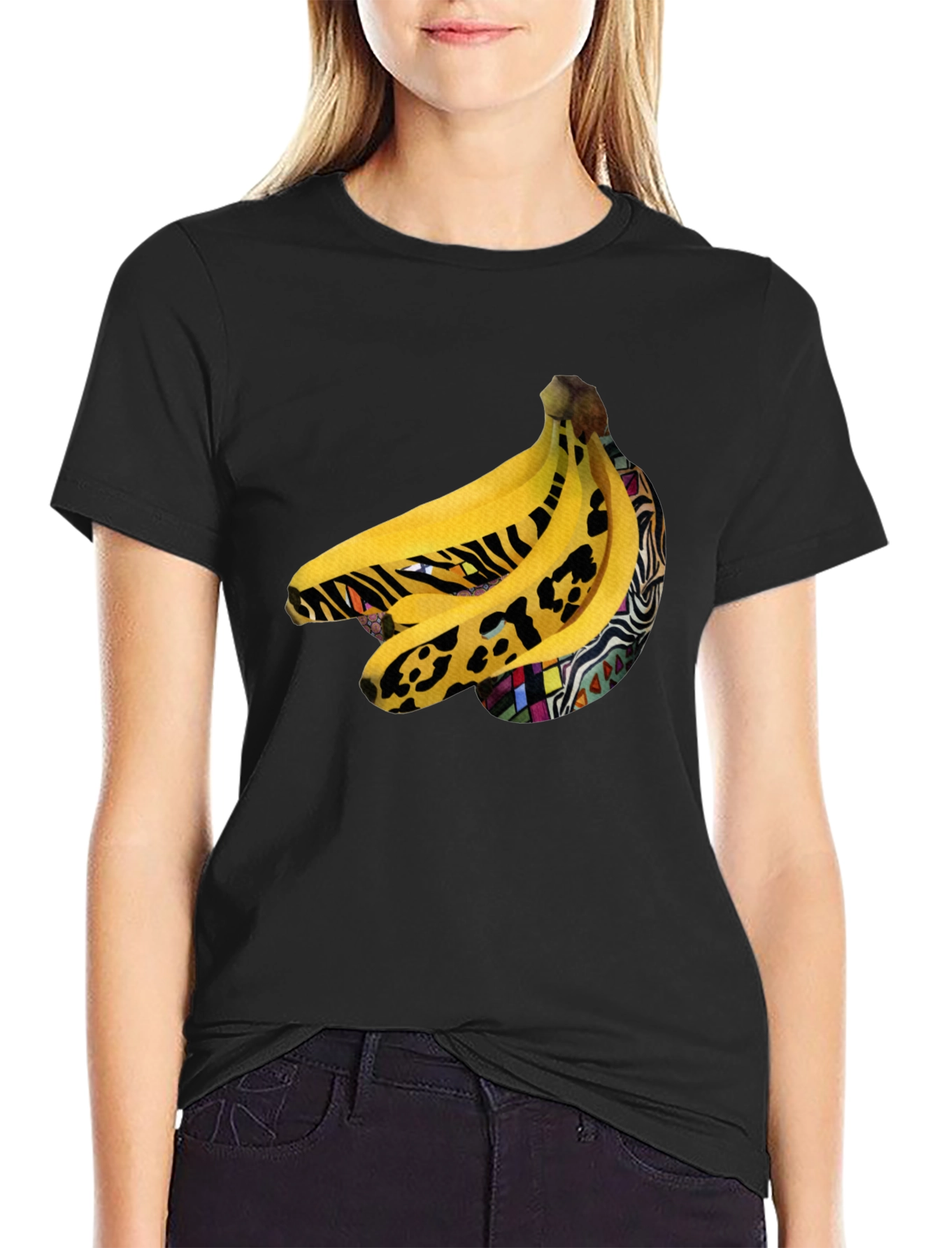Funky Banana Print Black T-Shirt