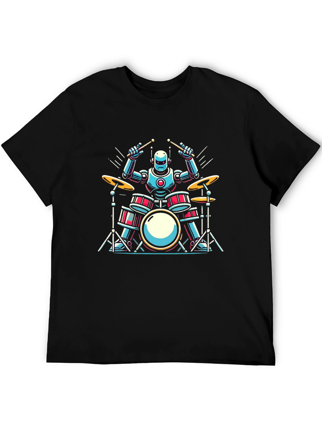 Robot Drummer Graphic Tee - Cool Band Shirt