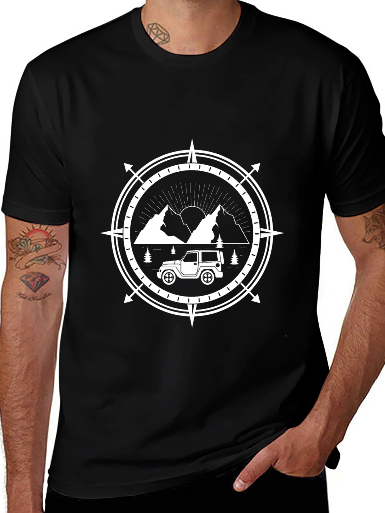 Adventure Awaits Graphic Tee - Mountain Compass Design