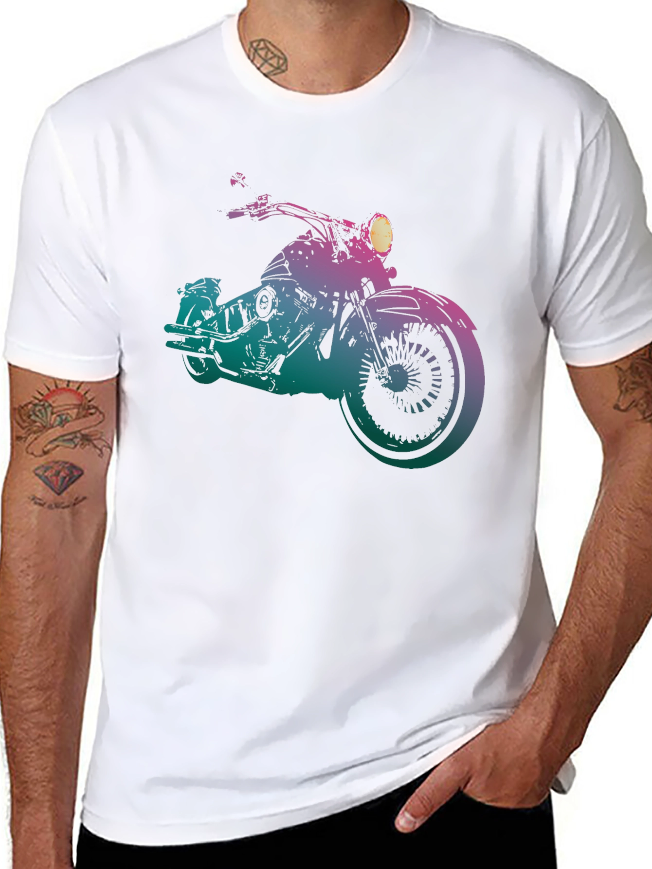 Motorcycle Graphic Tee - Gradient Bike Design