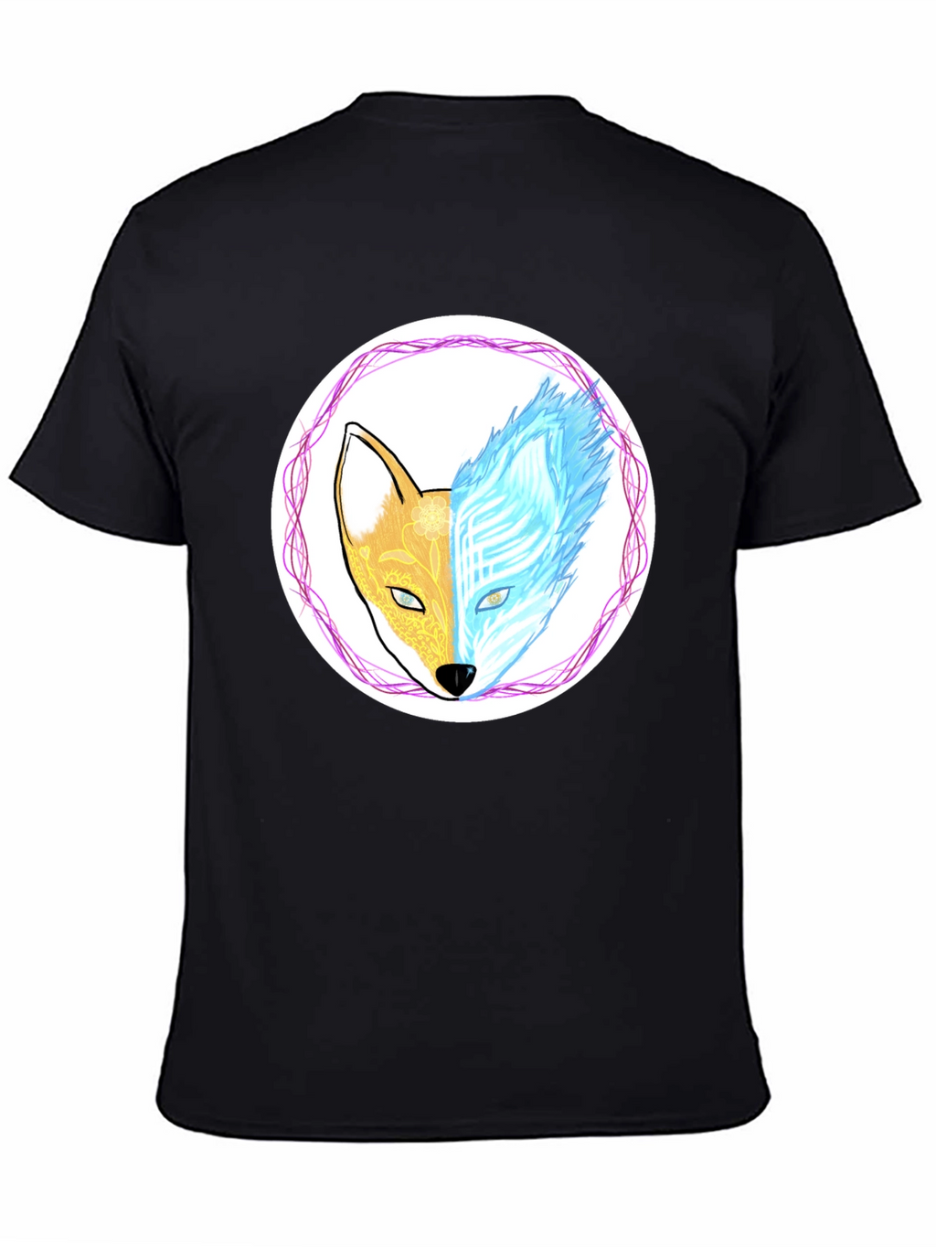 Dual Nature Fox Graphic Tee - Black Cotton Blend
