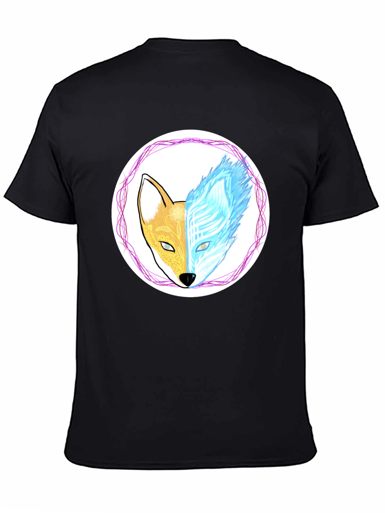 Dual Nature Fox Graphic Tee - Black Cotton Blend