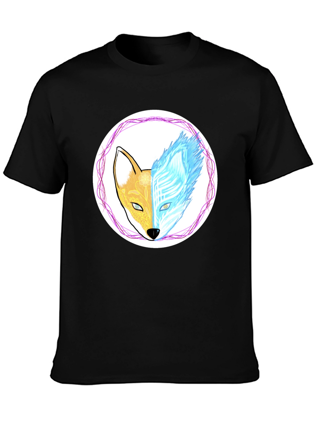 Dual Nature Fox Graphic Tee - Black Cotton Blend