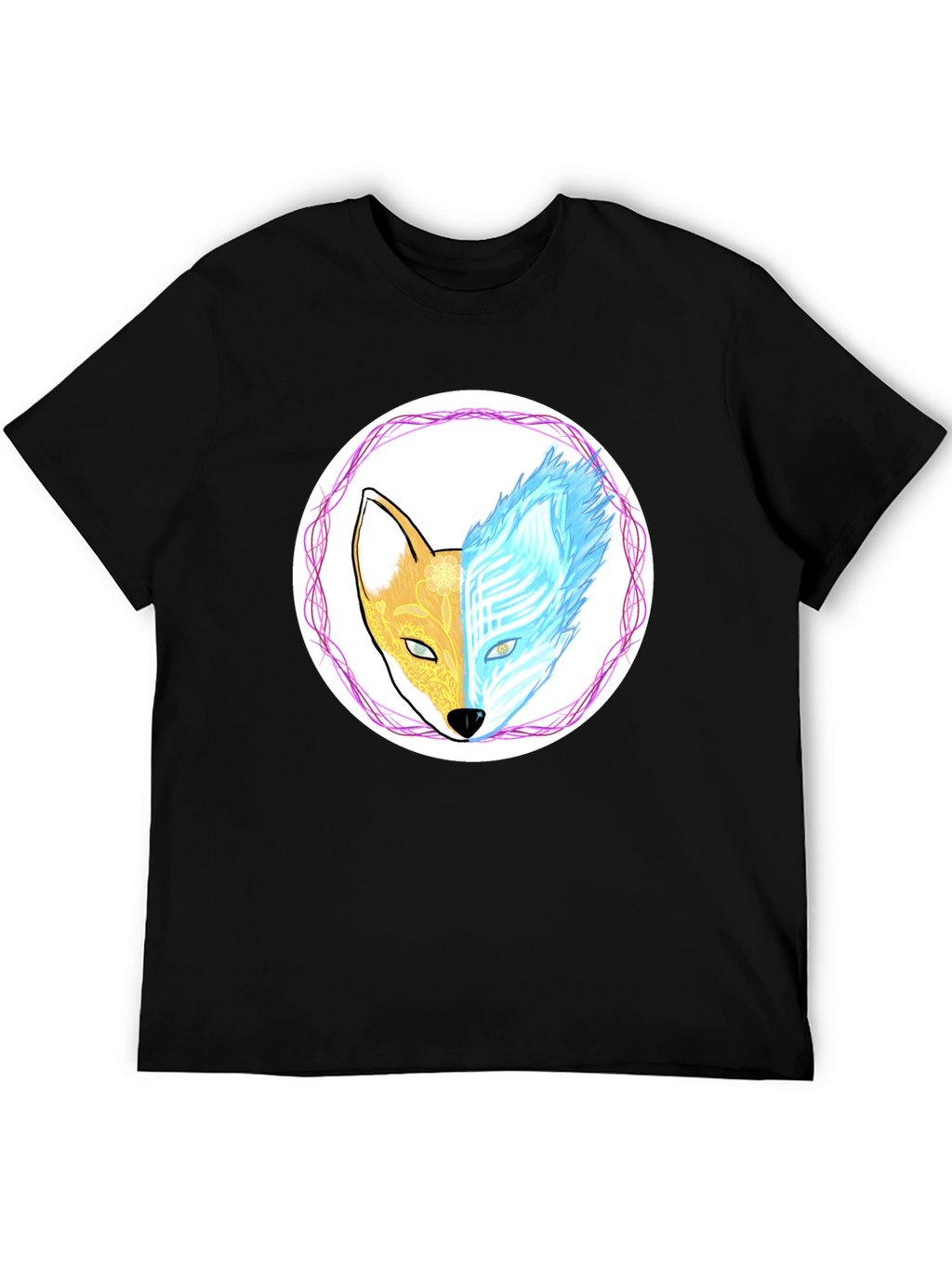 Dual Nature Fox Graphic Tee - Black Cotton Blend