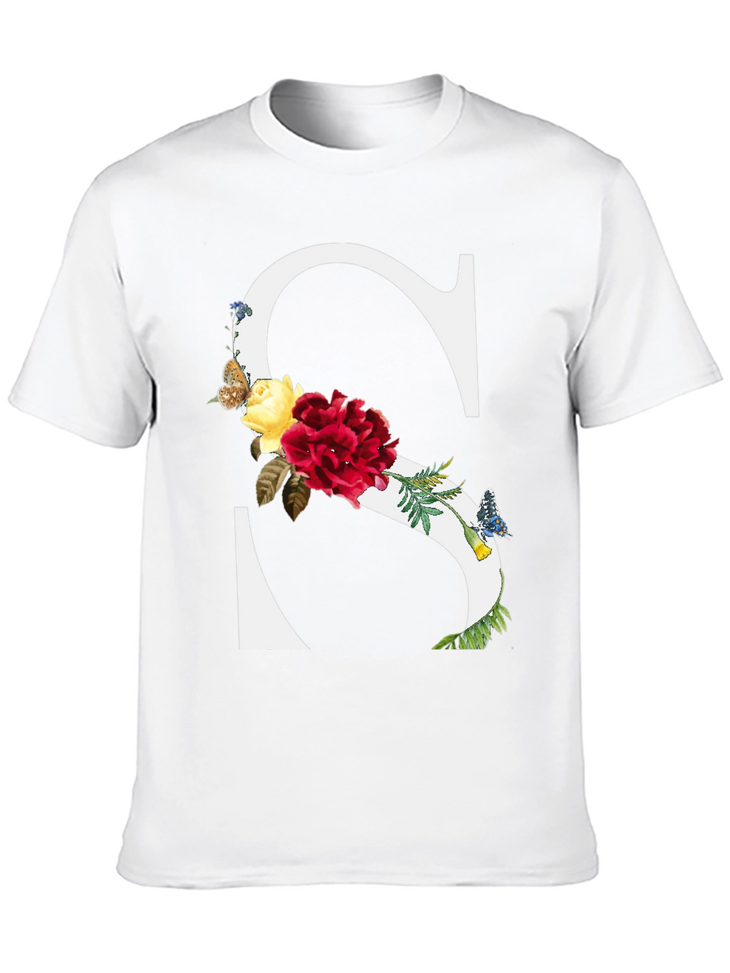 Floral Letter S Black T-Shirt