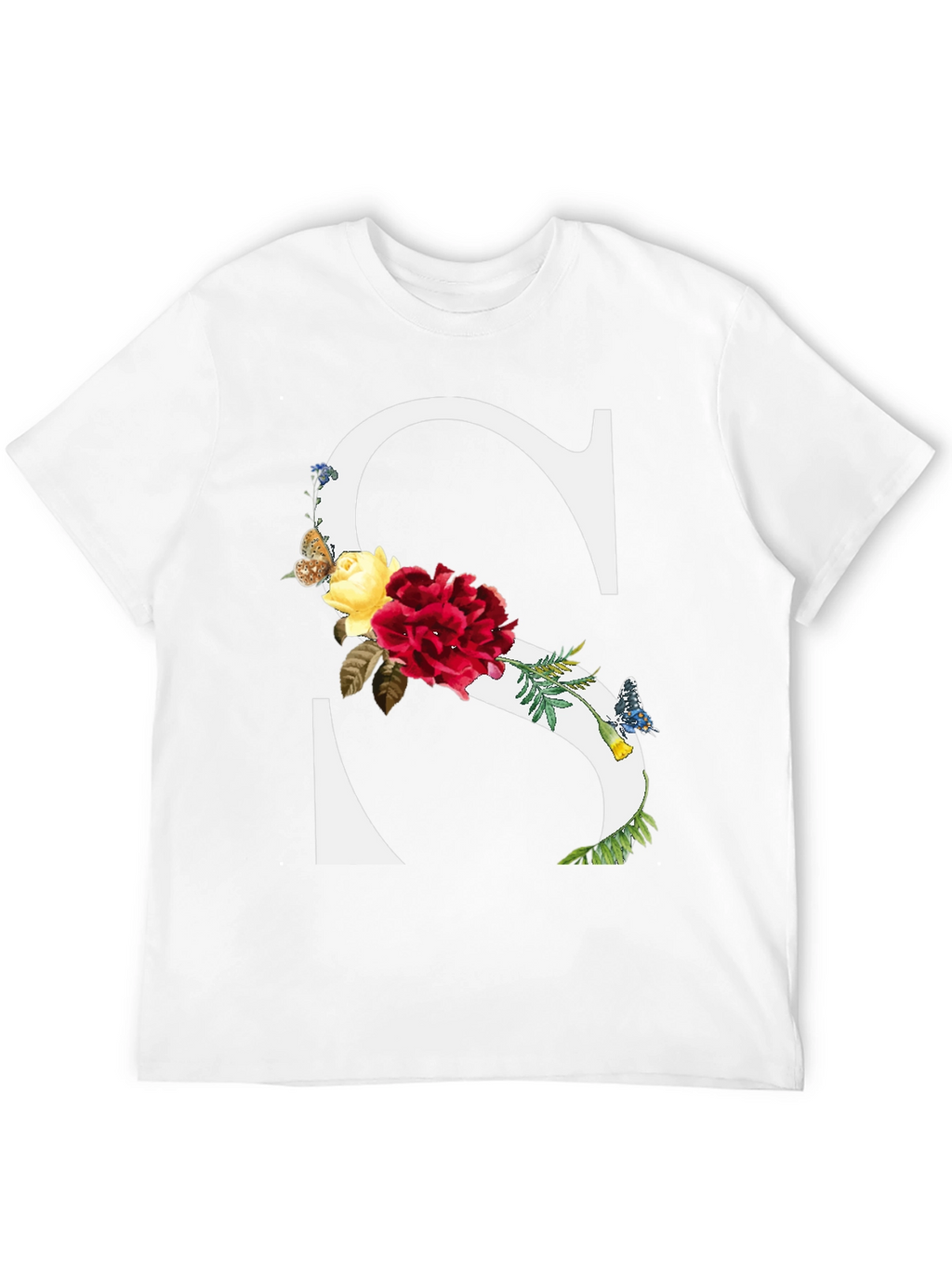 Floral Letter S Black T-Shirt