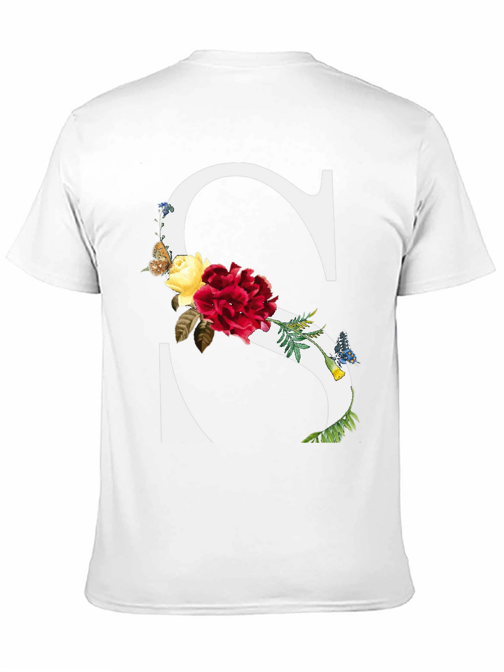 Floral Letter S Black T-Shirt