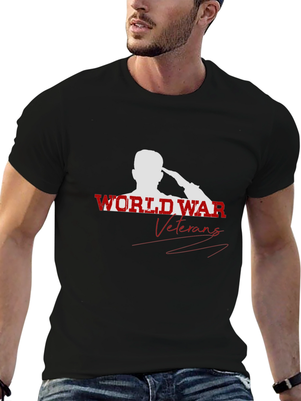 World War Veterans Graphic Print Crew Neck T-Shirt