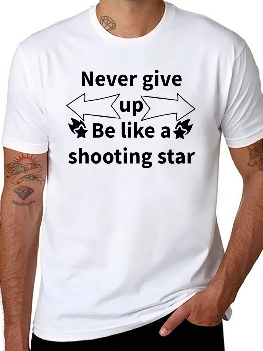 Never Give Up Shooting Star Black T-Shirt