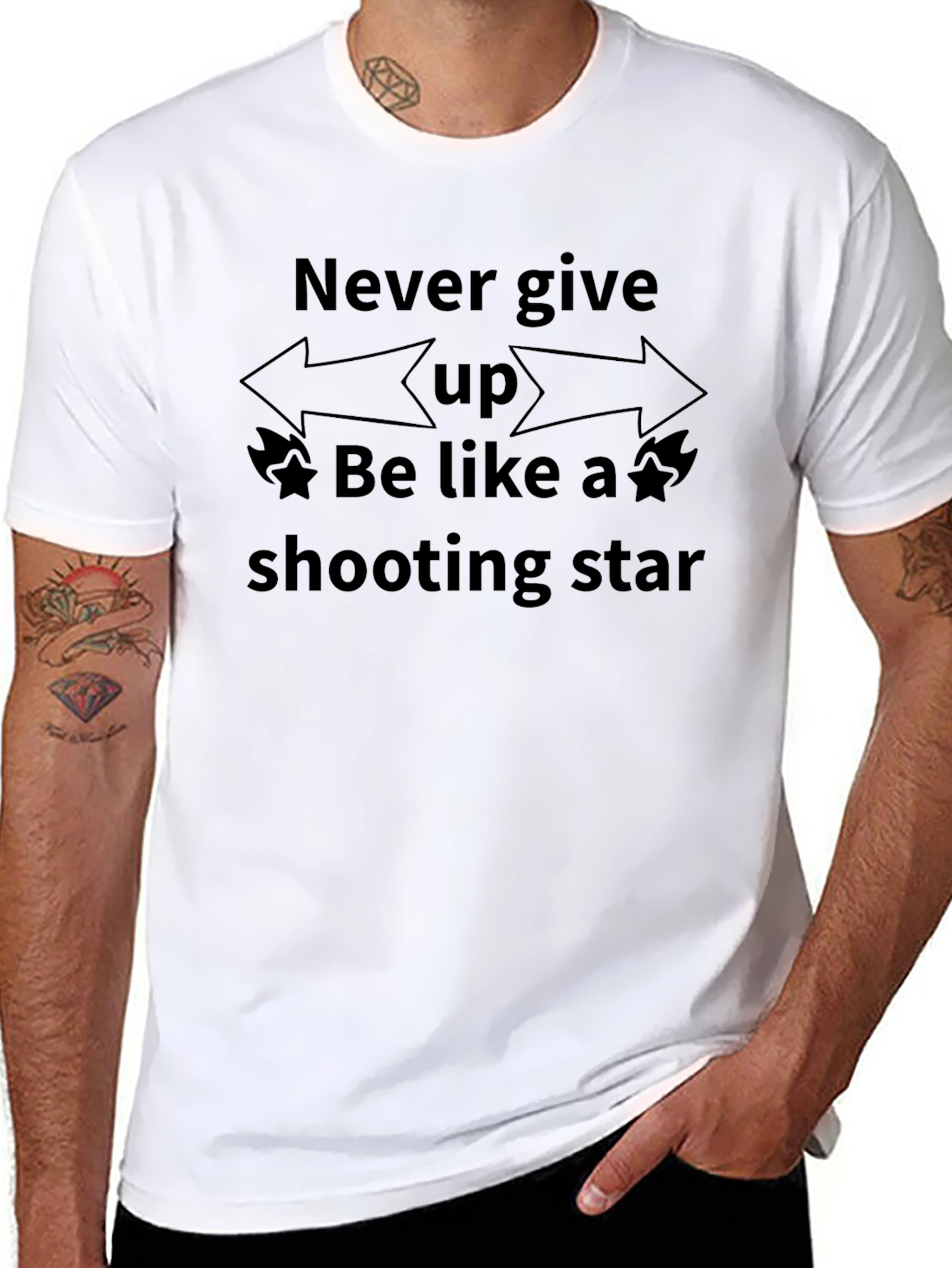 Never Give Up Shooting Star Black T-Shirt