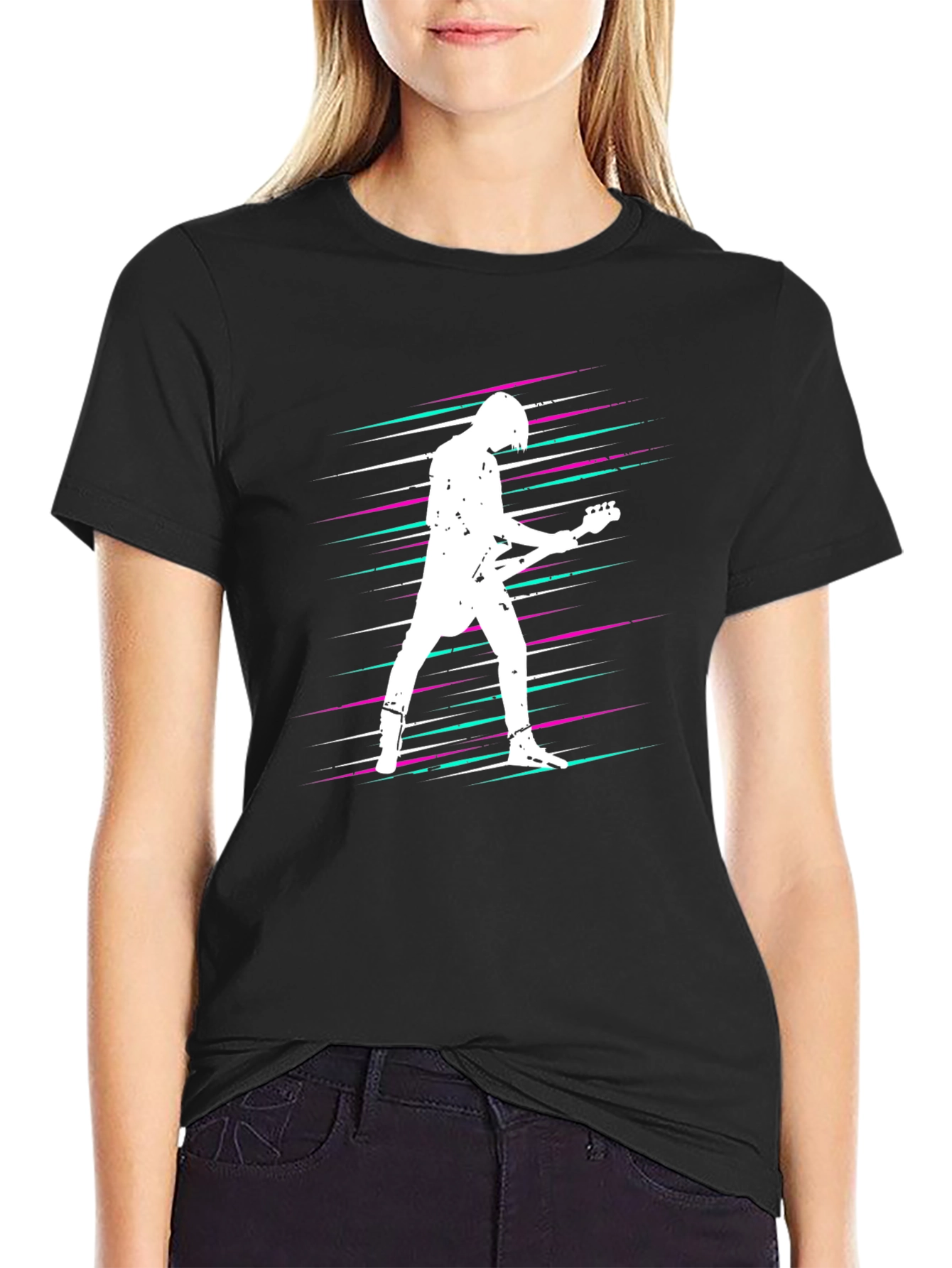 Retro Guitarist Graphic Tee - Black