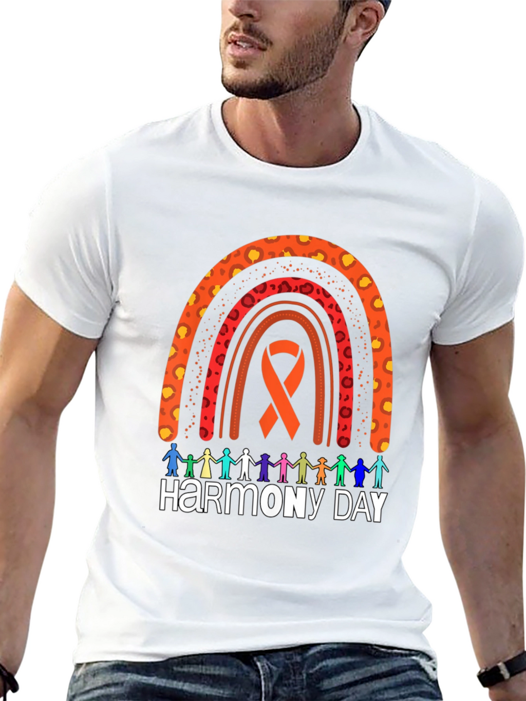 Harmony Day Graphic Tee - Rainbow Ribbon Design