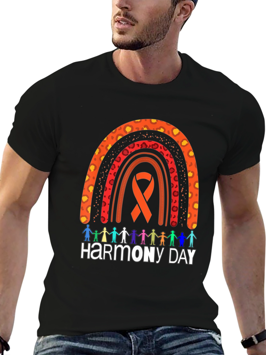 Harmony Day Graphic Tee - Rainbow Ribbon Design