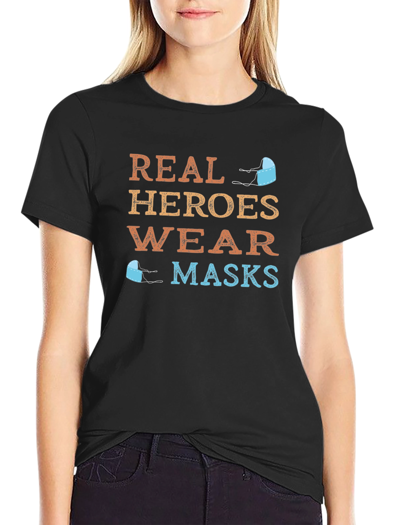 Real Heroes Wear Masks Graphic Tee