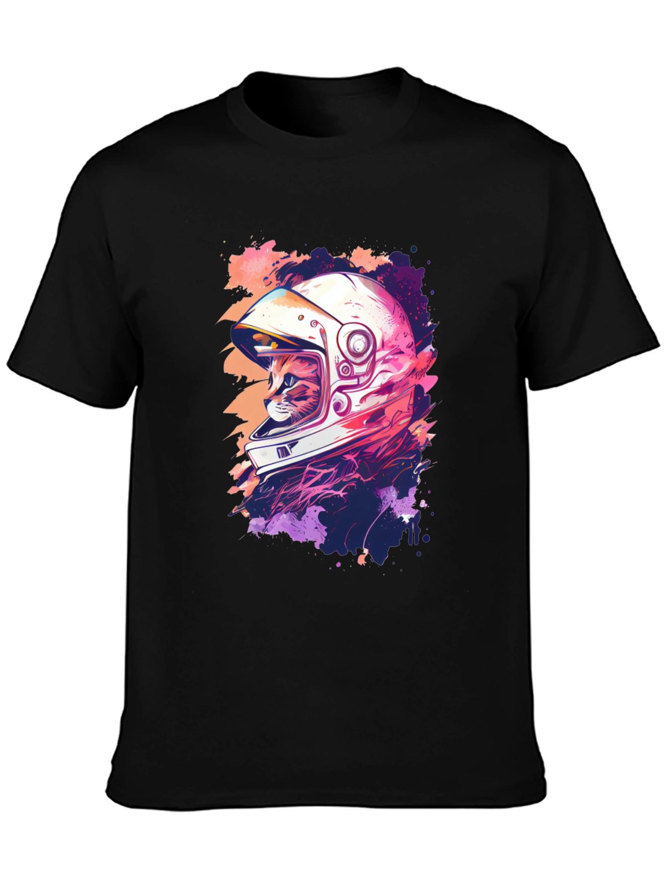 Astronaut Cat Graphic Tee - Cool Black T-Shirt
