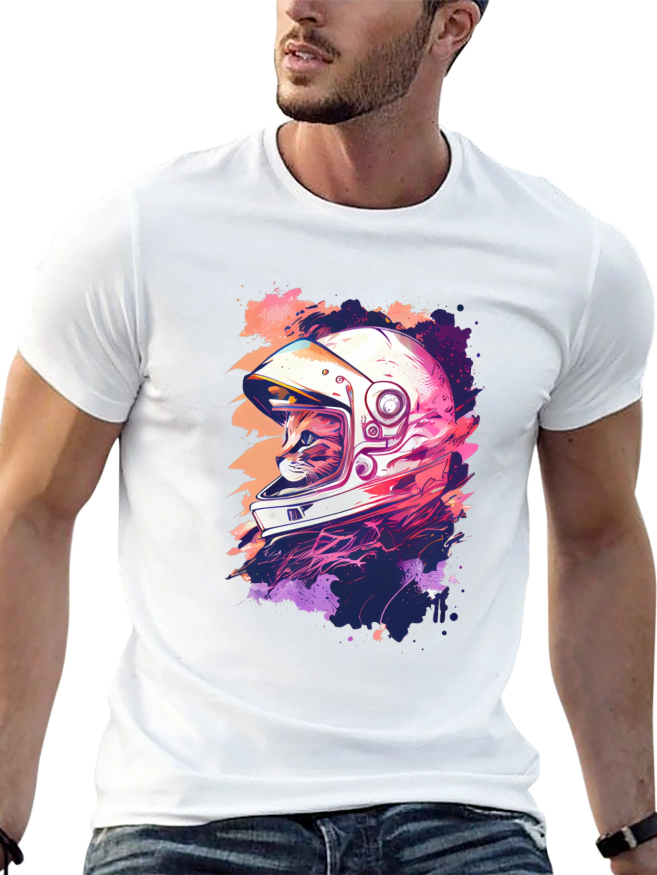 Astronaut Cat Graphic Tee - Cool Black T-Shirt