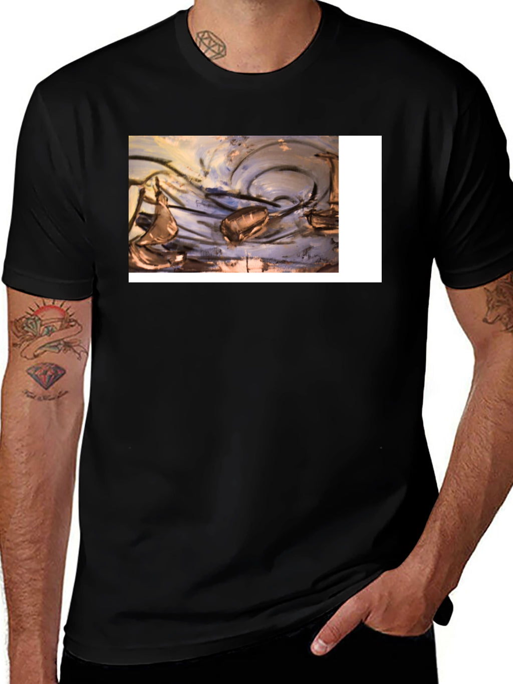 Abstract Art Graphic Tee - Black Casual T-Shirt