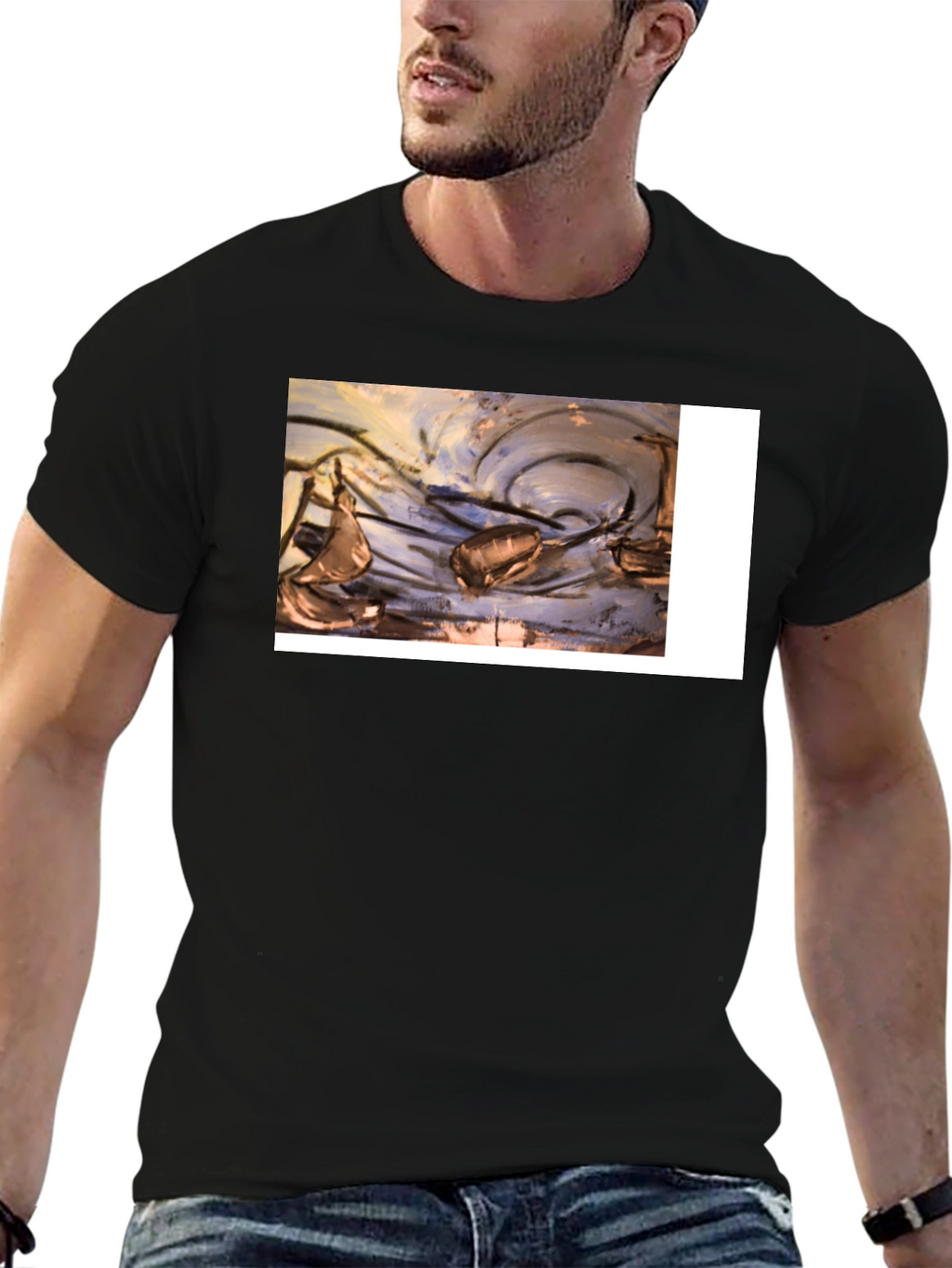 Abstract Art Graphic Tee - Black Casual T-Shirt