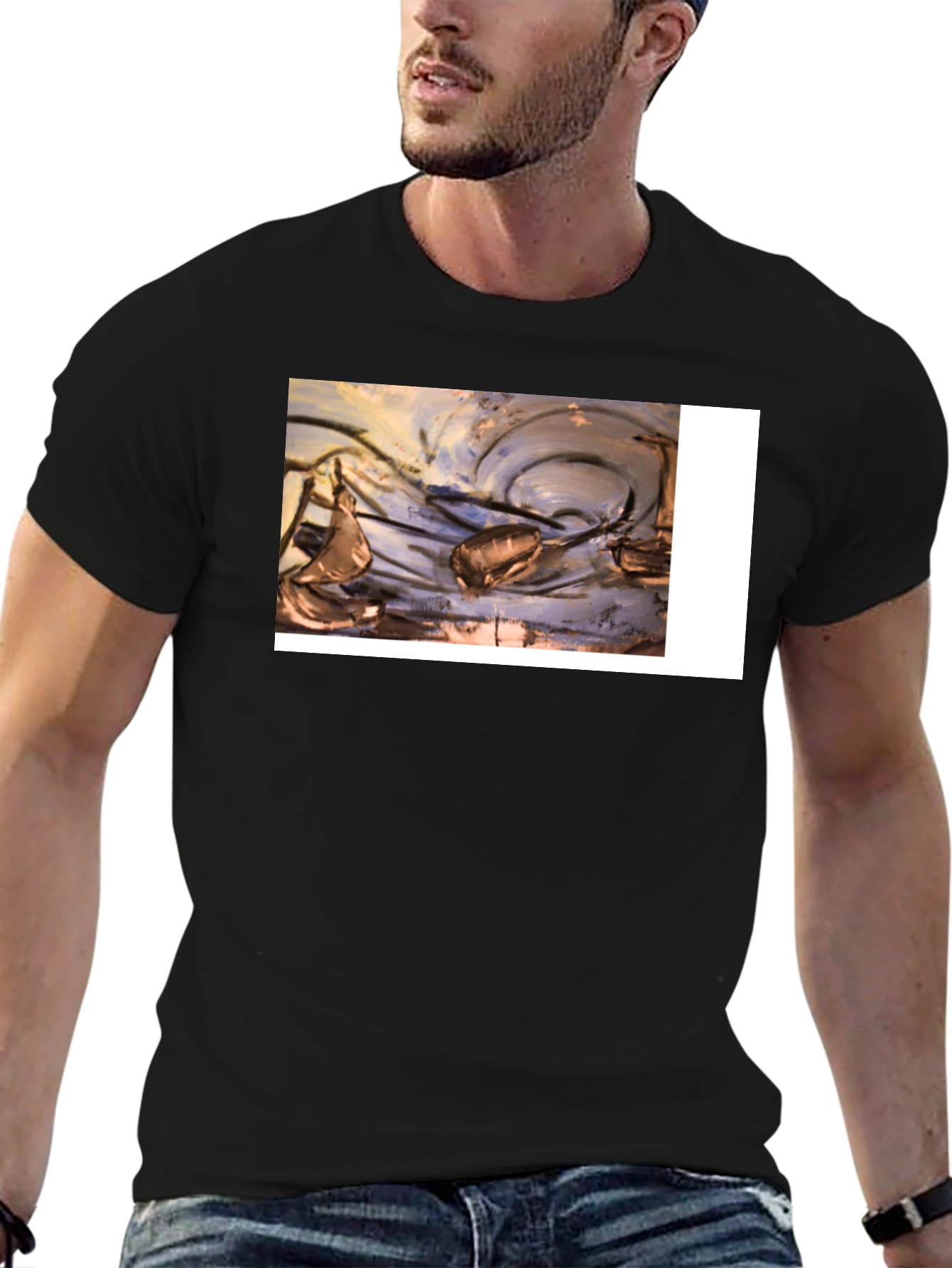 Abstract Art Graphic Tee - Black Casual T-Shirt