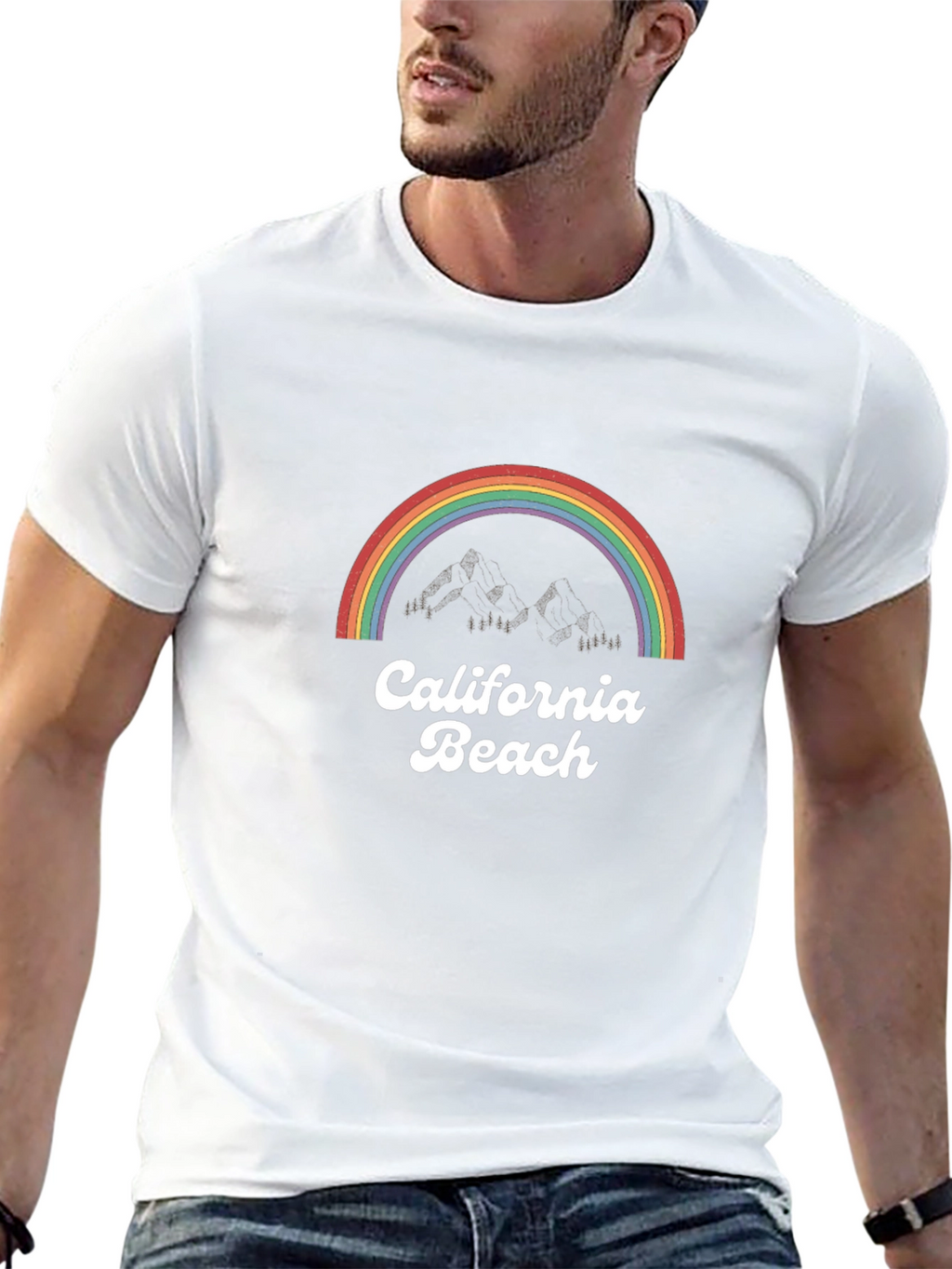 California Beach Rainbow Graphic Tee - Black