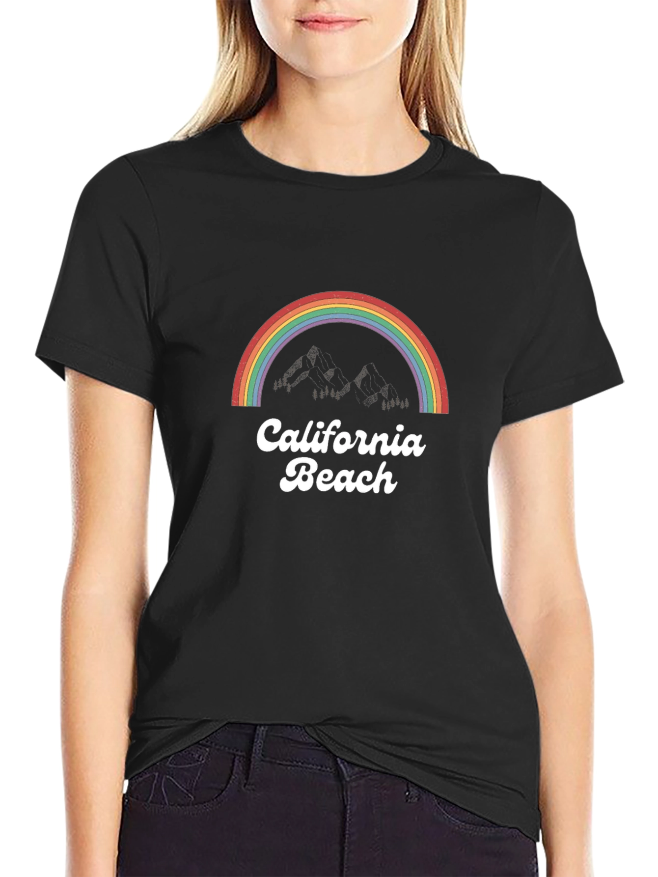 California Beach Rainbow Graphic Tee - Black