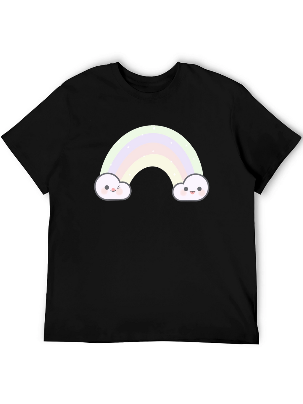 Cute Rainbow Cloud Graphic Tee - Black