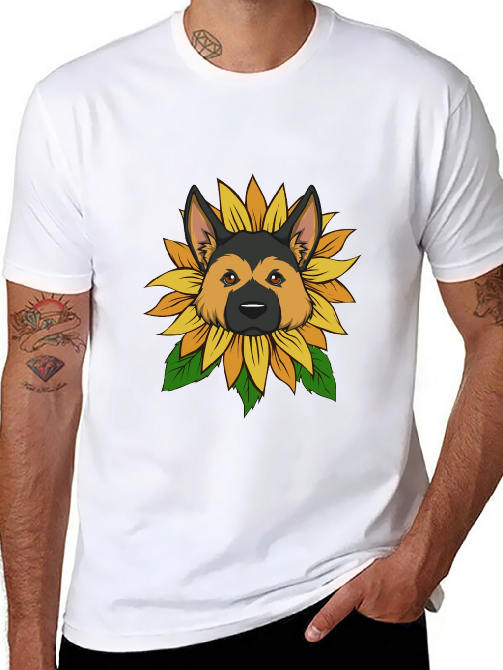 German Shepherd Sunflower Graphic Tee - Black
