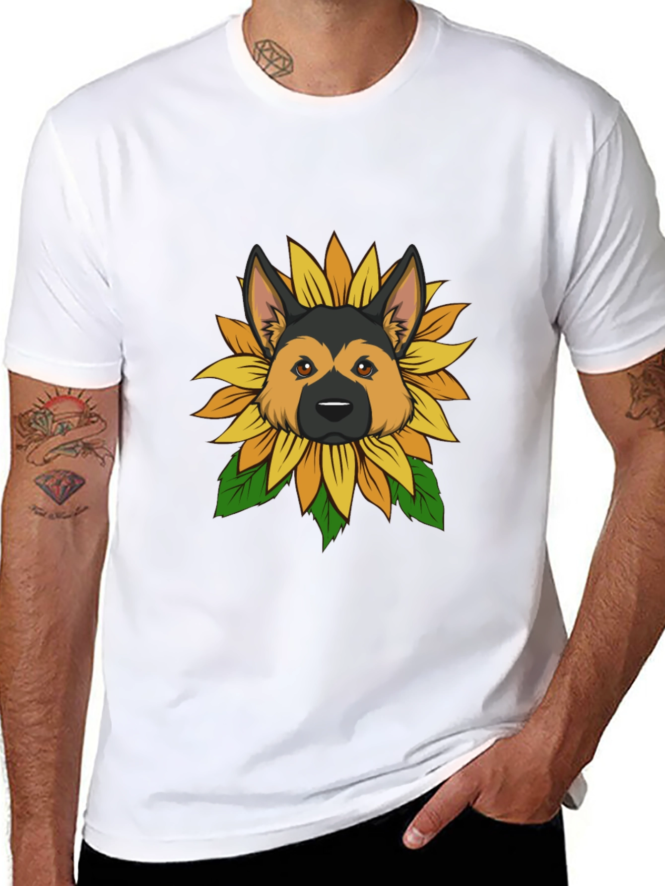 German Shepherd Sunflower Graphic Tee - Black