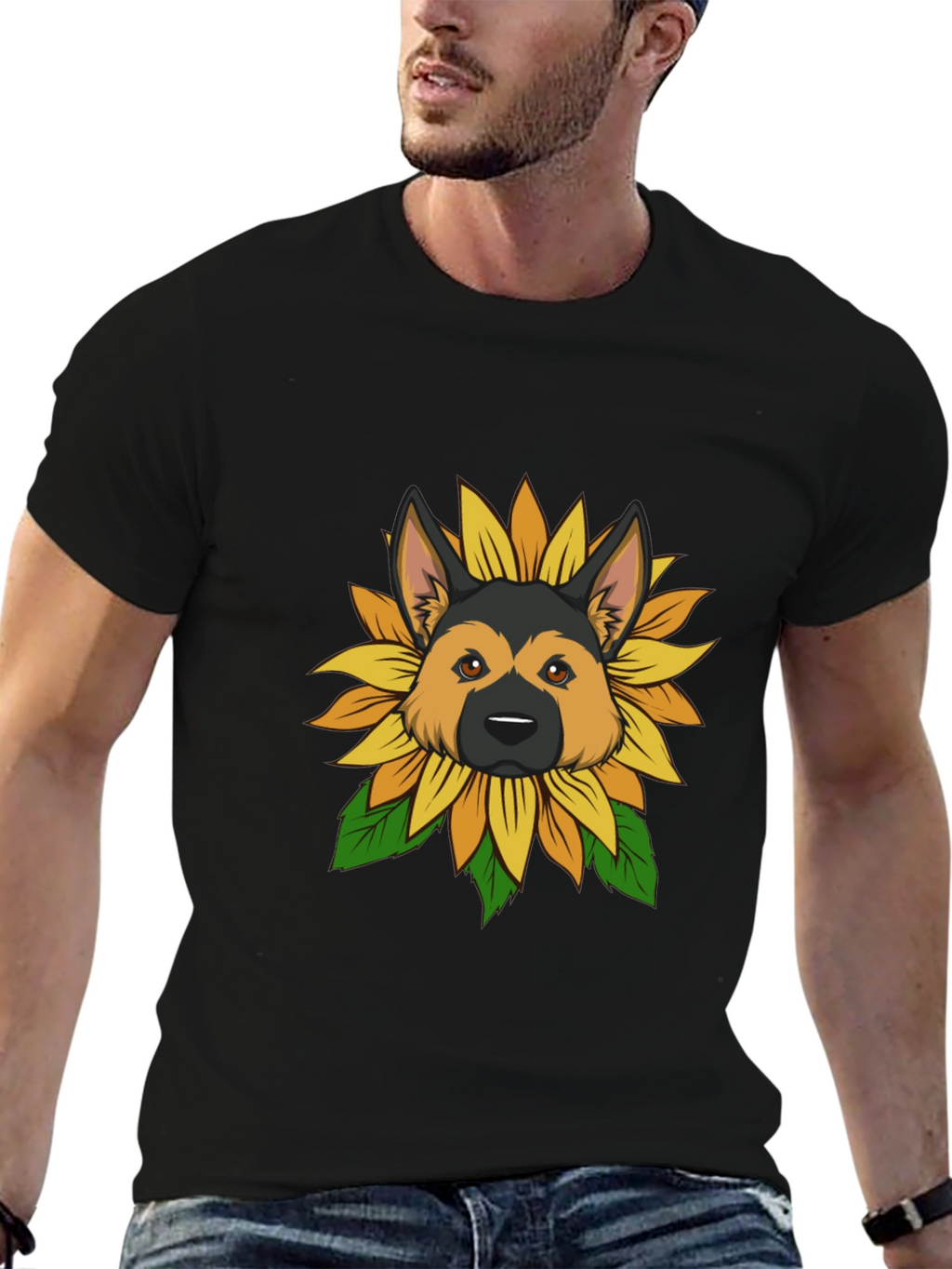 German Shepherd Sunflower Graphic Tee - Black
